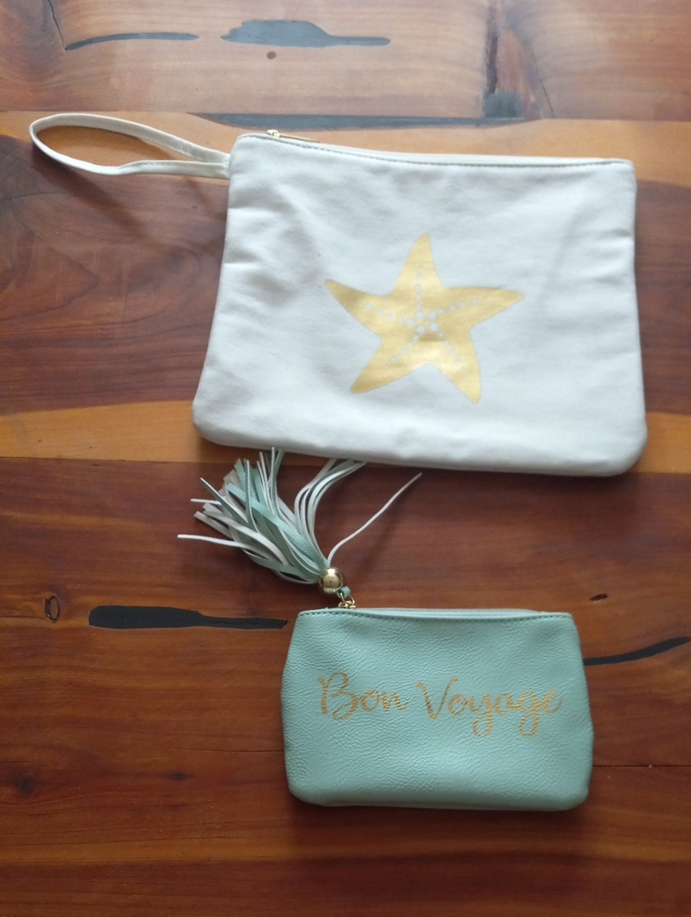 Bon Voyage Mint Faux-Leather Wristlet Pouch & Cream Canvas Star Clutch Set